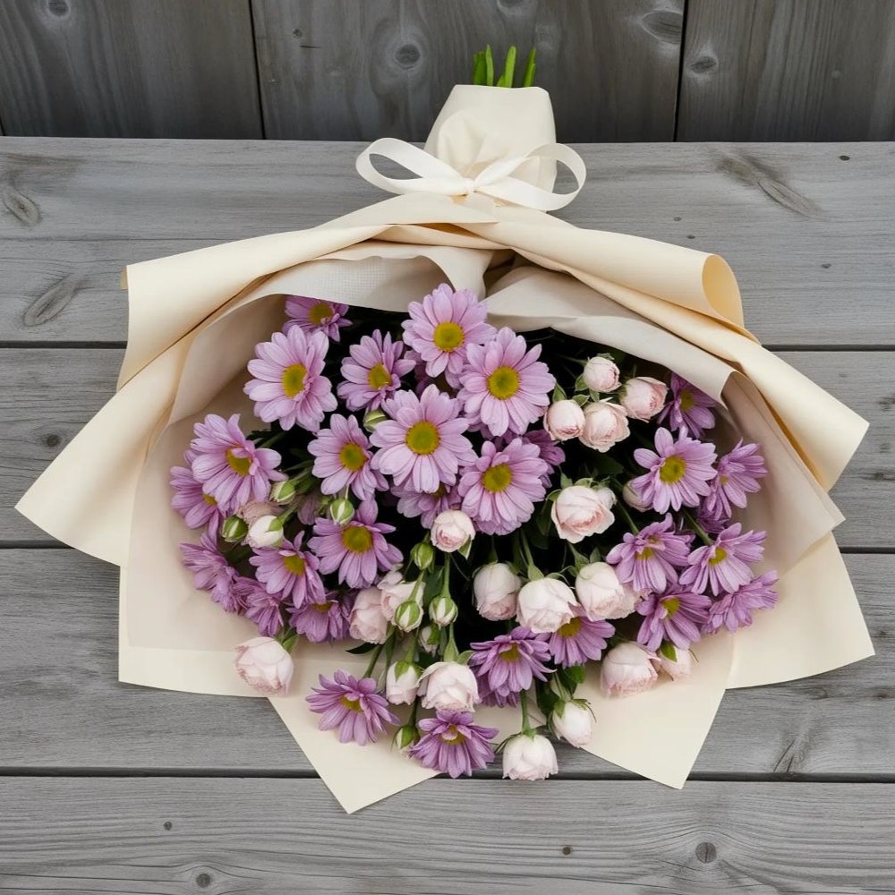 Букет цветов из: Розы и Хризантемы в Левково