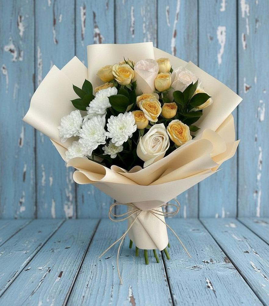 Букет цветов из: Розы и Хризантемы в Левково
