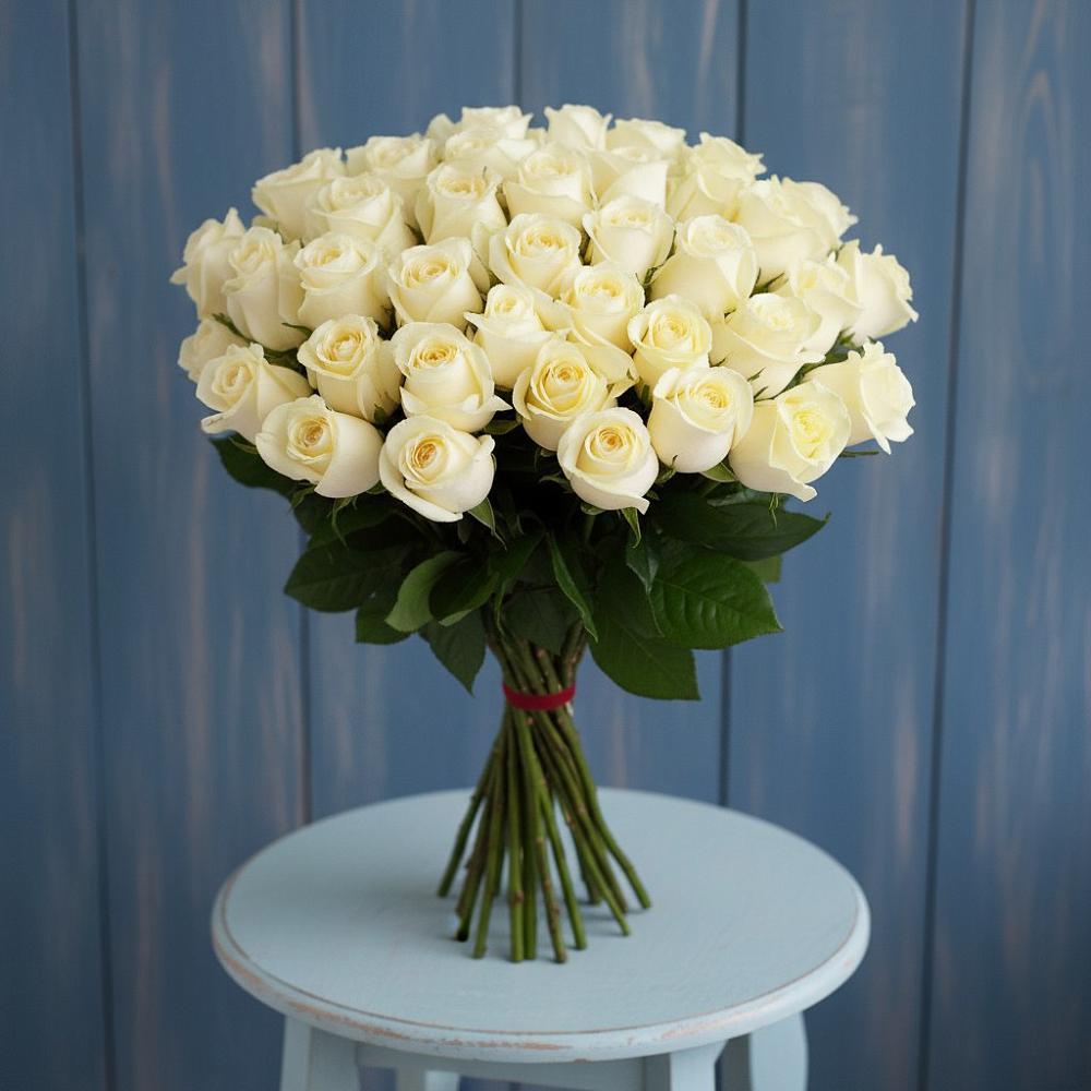 Букет 51 Белая роза Эдлесс Лав в Левково