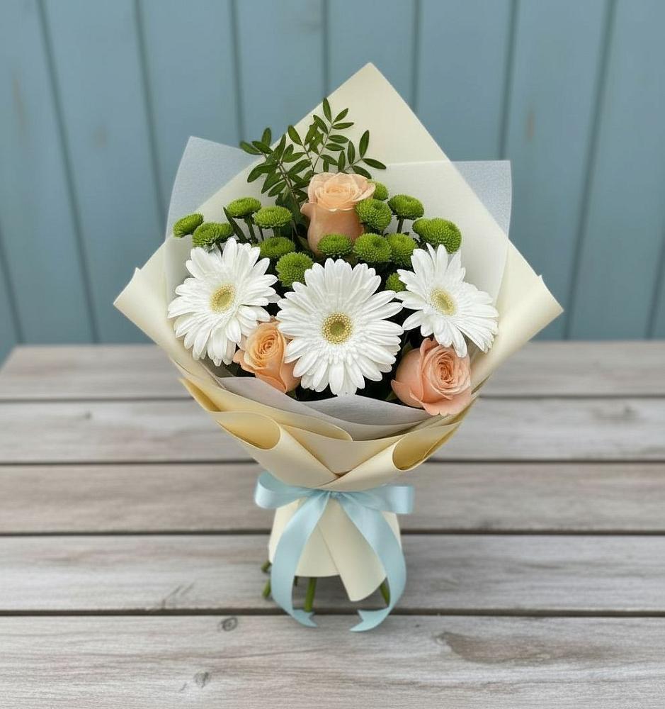 Букет цветов из: Герберы, Розы и Хризантемы в Левково