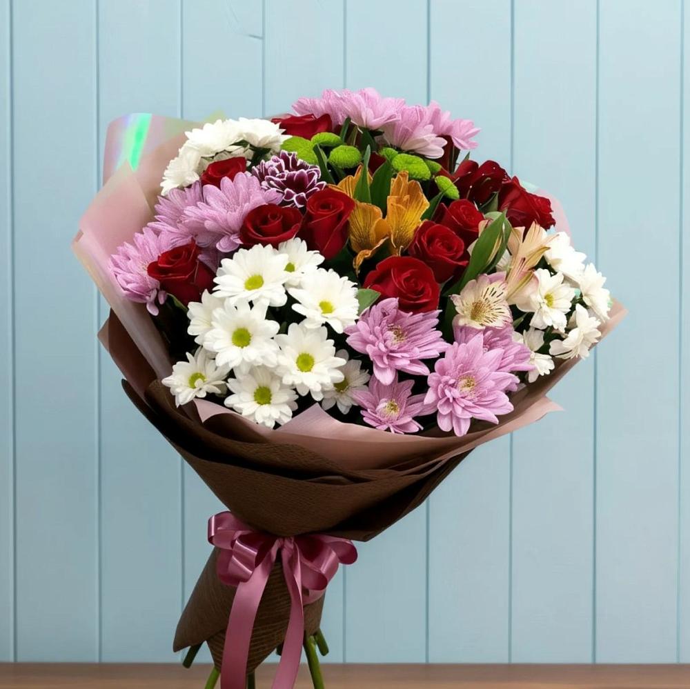 Букет цветов из: Розы, Хризантемы и Альстромерии в Левково