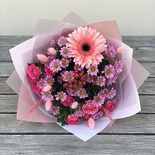 Букет цветов из:  Розы, Герберы и Хризантемы #REPLACE_PRED# Левково