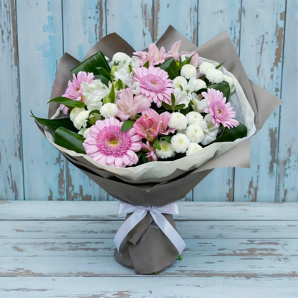 Букет цветов из: Герберы, Альстромерии и Хризантемы в Левково